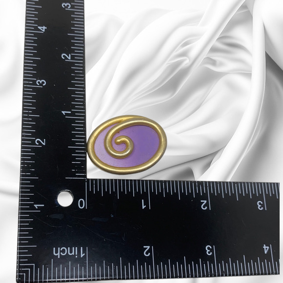 Vintage 1980's Purple Enamel Clip On Swirl Earrings Avant Garde New Wave Punk - Picture 3 of 5